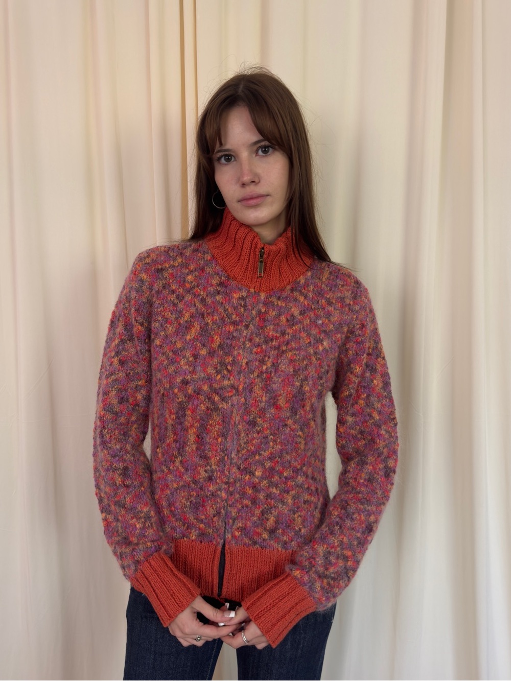 Multicolor Knit Zip Sweater